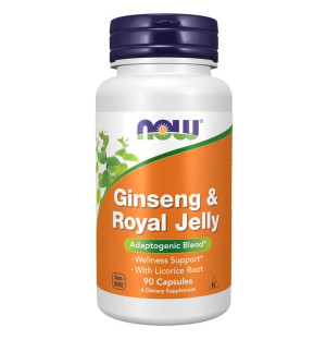 NOW Foods Ginseng & Royal Jelly, suplement diety, żeń-szeń i mleczko pszczele, kapsułki adaptogenne, wsparcie odporności
