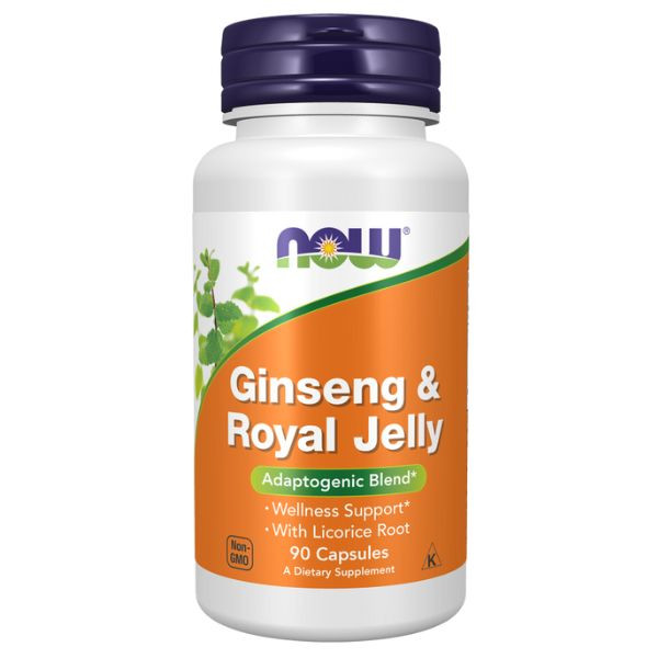 NOW Foods Ginseng & Royal Jelly, dietary supplement, ginseng and royal jelly, adaptogenic capsules, immune support