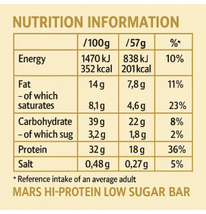 Nährwerttabelle Mars Hi-Protein Low Sugar White Chocolate Riegel, 18 g Protein, 201 kcal