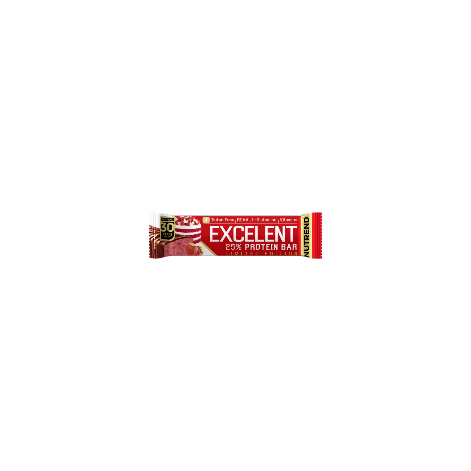 Nutrend Excelent 25% Protein Bar Red Velvet Limited Edition, strawberry cake flavour, gluten-free