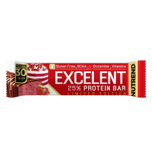 Nutrend Excelent 25% Proteinriegel Red Velvet Limited Edition, Geschmack Erdbeerkuchen, glutenfrei