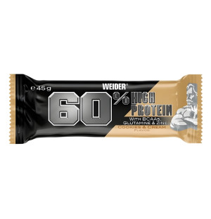 Weider 60% High Protein Bar Cookies & Cream flavor, 45 g, high protein content and low sugar content