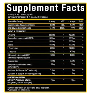 Xtremis Cartel Sueño Supplement Facts – tabela wartości, skład mieszanki sleep matrix, aminokwasy, GABA, tauryna, melatonina