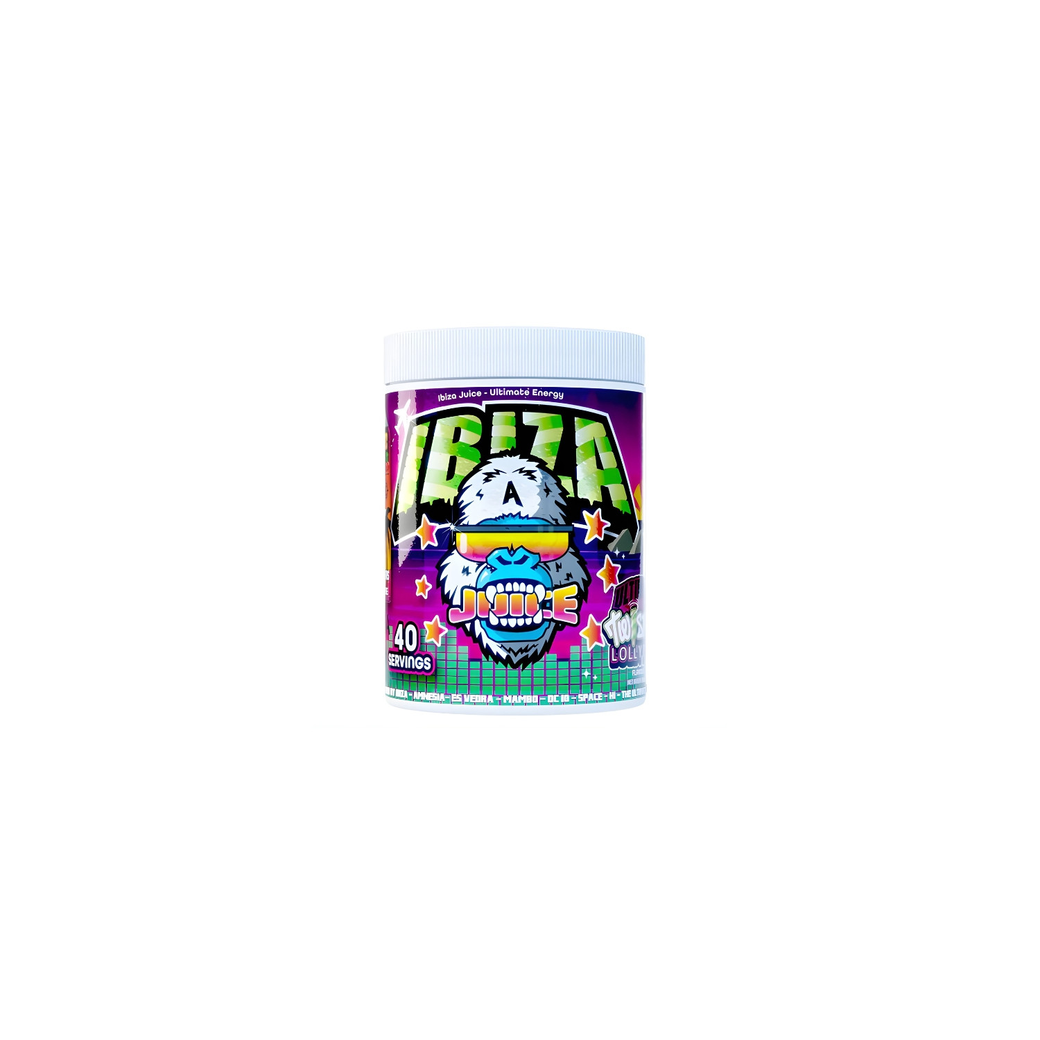 Ibiza Juice UFO Lolly – mocna przedtreningówka, kolorowy design, energizing pre-workout, boost energy, focus, pump