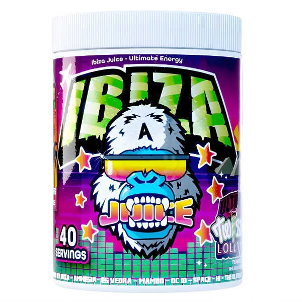 Ibiza Juice UFO Lolly – mocna przedtreningówka, kolorowy design, energizing pre-workout, boost energy, focus, pump