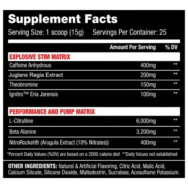 Kilo Labs Hybrid supplement facts composition pre-workout explosive stim matrix pump matrix nutritional information