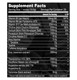 Kilo Labs Supreme supplement facts vitamins amino acids caffeine quick energy pre-workout