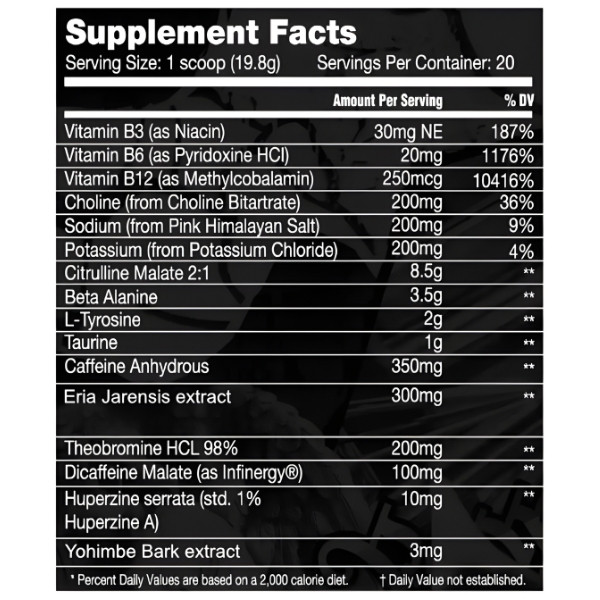 Kilo Labs Supreme supplement facts vitamins amino acids caffeine quick energy pre-workout