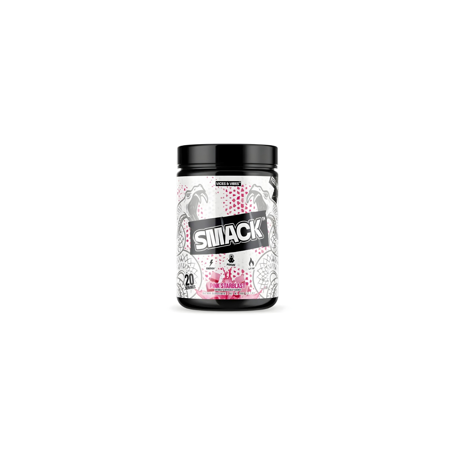 Vices and Vibes Smack Pre-Workout V2 Pink Starblast, mocna przedtreningówka, energia, fokus, 20 servings, opakowanie 388 g