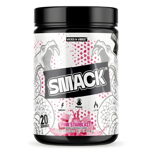 Vices and Vibes Smack Pre-Workout V2 Pink Starblast, mocna przedtreningówka, energia, fokus, 20 servings, opakowanie 388 g