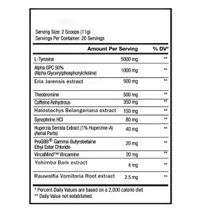 Tweak pre-workout supplement facts, L-tyrosine, Alpha GPC, Eria Jarensis extract, theobromine, caffeine