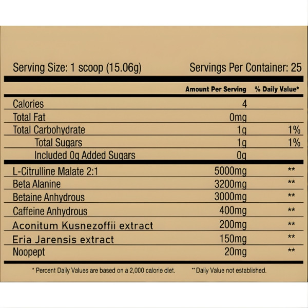 Scary Hours supplement facts label, citrulline, beta alanine, betaine, caffeine, eria jarensis