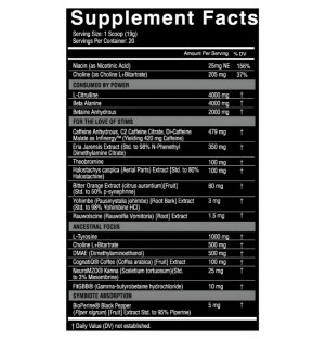 NutriFitt Symbiote Supplement Facts, wysokostymulująca formuła, dawki cytrulina, beta alanina, kofeina, Eria Jarensis