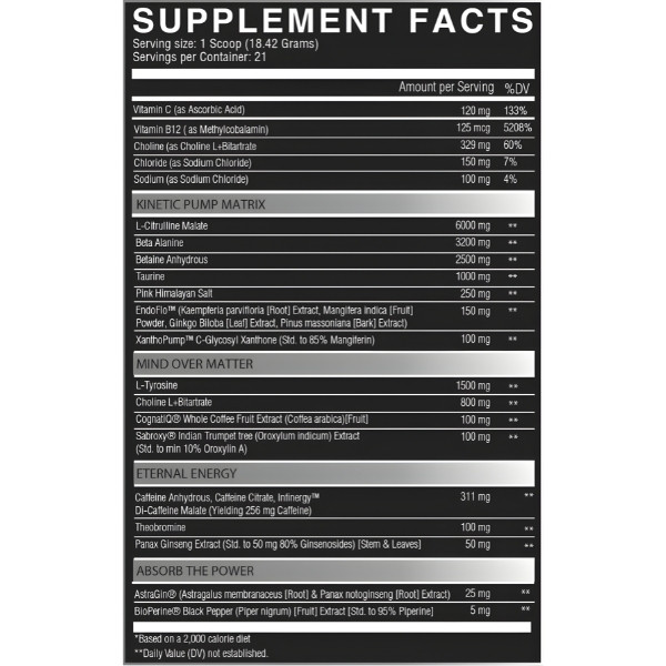 NutriFitt Krobaa Supplement Facts, L-Citrulline, Beta Alanine, Taurine, EndoFlo, Xanthopump, caffeine
