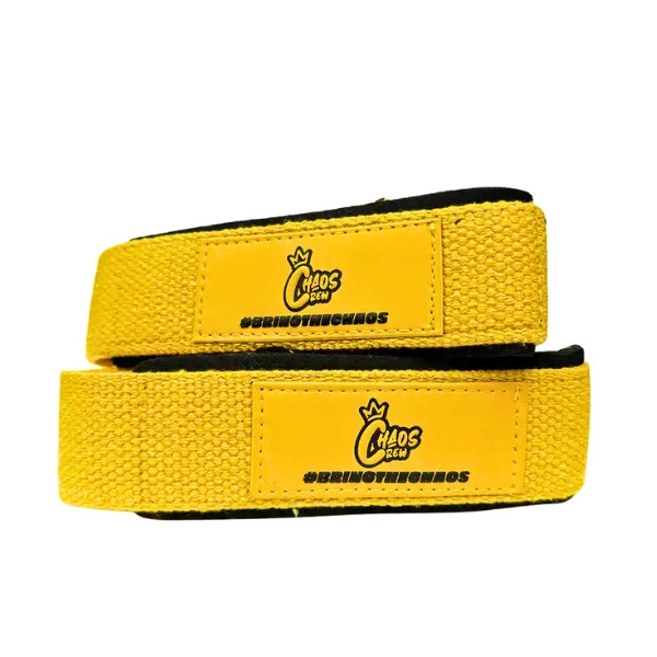 Gelbe Chaos Crew Lifting Straps mit Futter, Gewichtszubehör, verstärkter Griff, Trainingsausrüstung