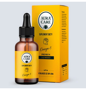 Aura Care Omega-3 suplement diety z alg morskich 40% DHA w kroplach, premium olej DHA EPA