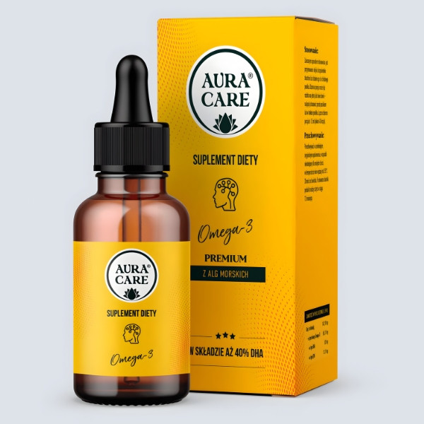 Aura Care Omega-3 suplement diety z alg morskich 40% DHA w kroplach, premium olej DHA EPA