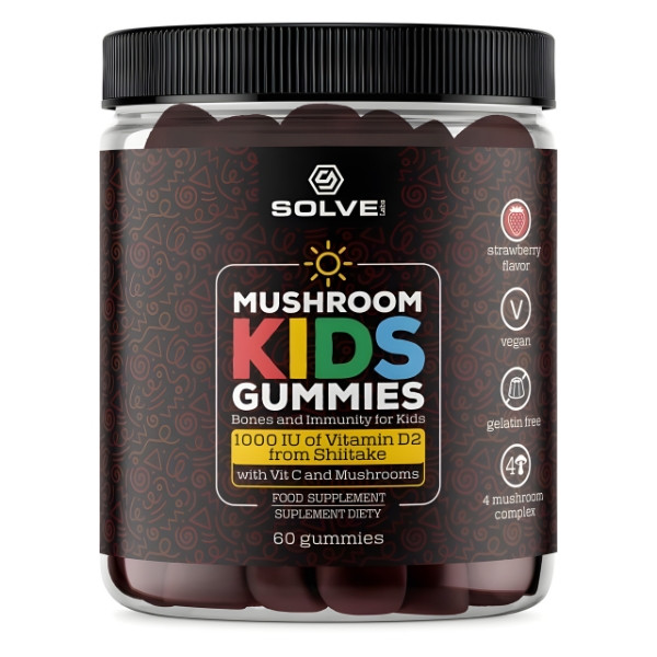Solve Labs Mushroom Kids Gummies – żelki dla dzieci z witaminą D2 ze Shiitake, witaminą C i kompleksem 4 grzybów