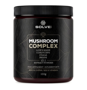Solve Labs Mushroom Complex 100 g – 10:1 extract, lion's mane, cordyceps, chaga, reishi, dietary supplement