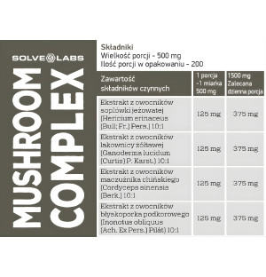 Solve Labs Mushroom Complex – lion’s mane, reishi, cordyceps, chaga 10:1, porcje 1,5 g