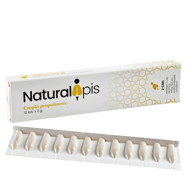 NaturalApis Propolis-Zäpfchen mit CBD 12 Stück, Blisterpackung mit Zäpfchen, Naturprodukt mit Propolis und CBD