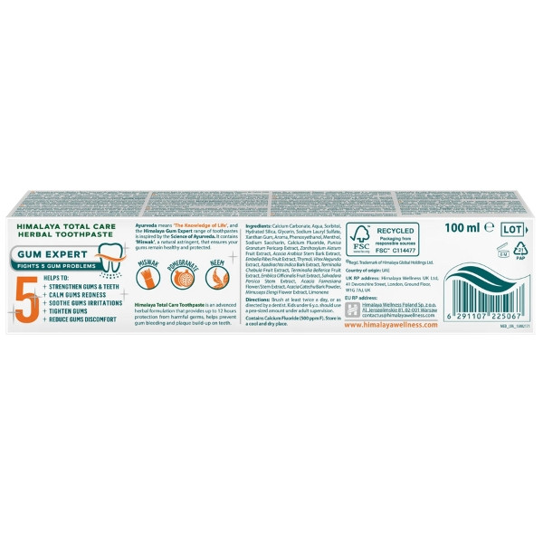 Himalaya Total Care composition and action, herbal toothpaste, gum strengthening 100 ml