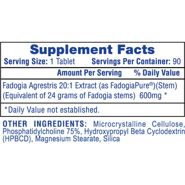 Hi-Tech Pharma Fadogia Agrestis tablet composition, 20:1 extract, 600 mg per serving