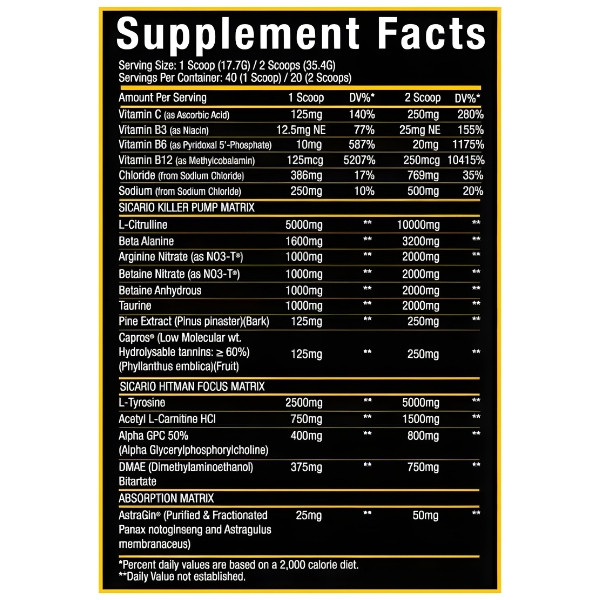 Xtremis Cartel Sicario Pump – stimulant-free pre-workout supplement containing L-citrulline, betaine, taurine and arginine