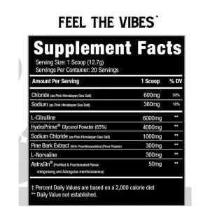 Vices & Vibes Compound Pump – caffeine-free pre-workout supplement composition: L-citrulline 6000 mg, HydroPrime