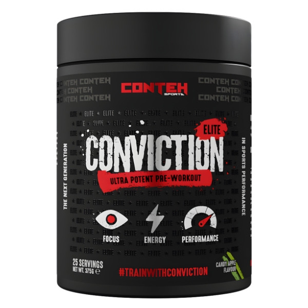 Conteh Sports Conviction Elite pre-workout 375 g – Ultra Potent Pre-Workout, 25 servings, candy apple flavour