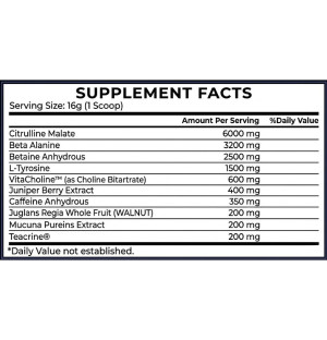 Conteh Sports Conviction Elite Supplement Facts – pre-workout supplements with citrulline, beta-alanine, caffeine, and theacrine
