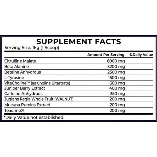 Conteh Sports Conviction Elite Supplement Facts – pre-workout supplements with citrulline, beta-alanine, caffeine, and theacrine