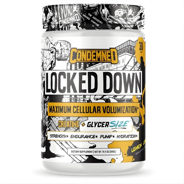 Condemned Labz Locked Down pump formula with creatine and GlycerSize, pre-workout supplement for pump