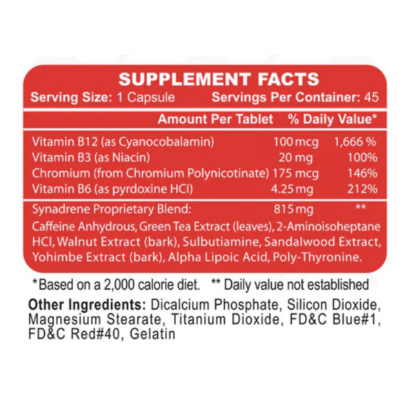 Product composition Hi-Tech Pharma Synadrene 45 caps.