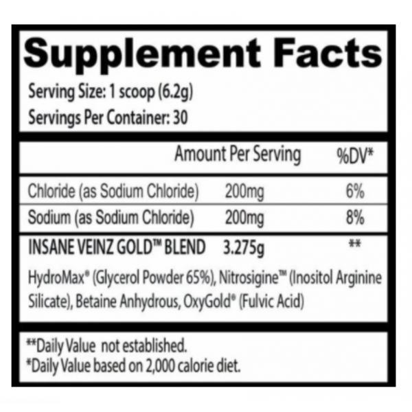 Product composition INSANE VEINZ Gold PREWORKOUT 180g