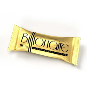 BILLIONAIRE BAR. Protein toffee bar with salt. Contains sugar and sweetener.