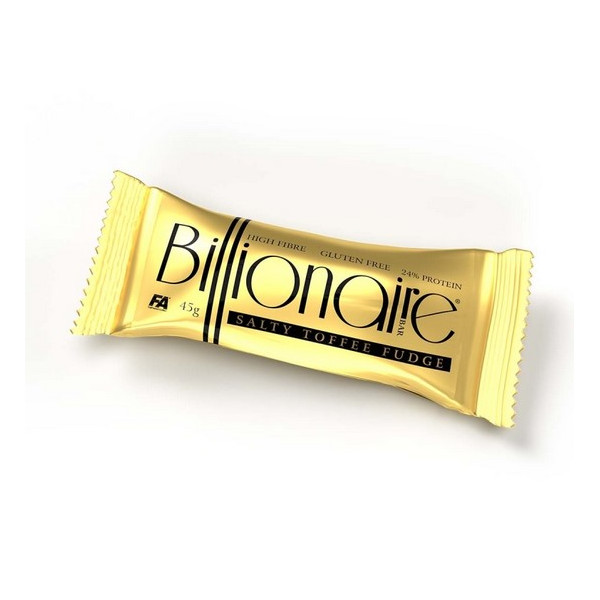 BILLIONAIRE BAR. Protein toffee bar with salt. Contains sugar and sweetener.