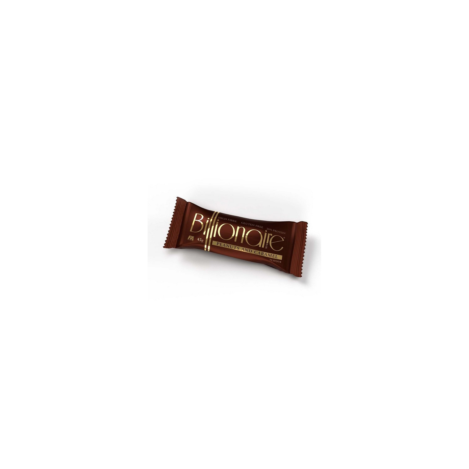 BILLIONAIRE BAR. Protein bar flavoured with caramel and peanuts. Contains sugar and sweetener.