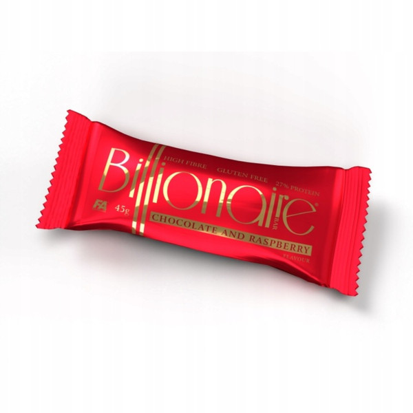 BILLIONAIRE BAR Protein bar with milk chocolate and raspberry flavour topping. Contains sweetener.