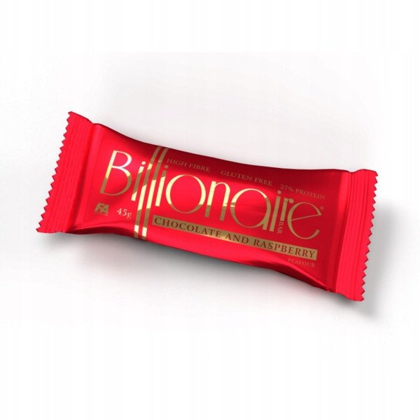 BILLIONAIRE BAR Proteinowy baton z polewą o smaku mlecznej czekolady i malinami. Zawiera substancję słodzącą.