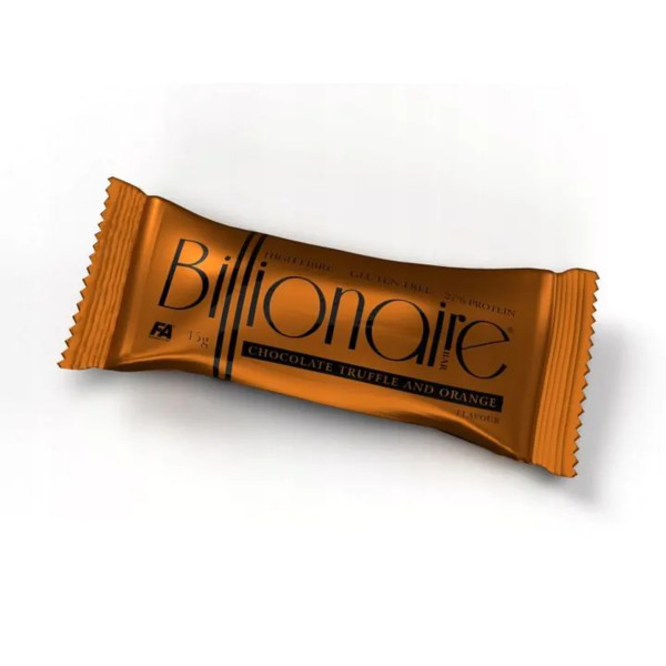 BILLIONAIRE BAR Protein bar with milk chocolate and raspberry flavour topping. Contains sweetener