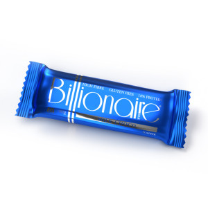 BILLIONAIRE BAR Protein bar flavored with milk chocolate and expanded rice. Contains sweeteners
