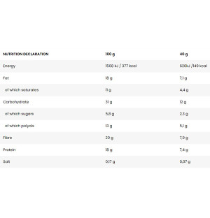 Produktzusammensetzung BILLIONAIRE BAR Protein-Riegel mit Toffee-Geschmack und expandiertem Reis. Enthält Süßstoffe